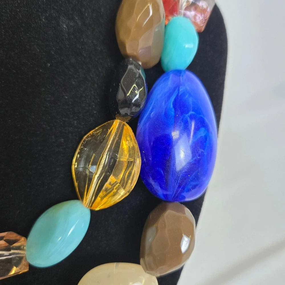 Roman‎ RMN Double Stranded Chunky Beaded Statement Necklace, Silver Tone Chain